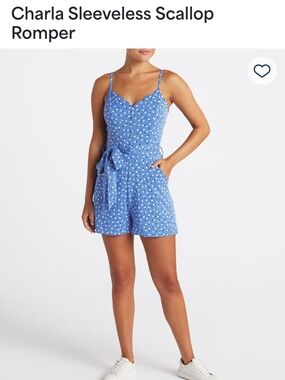 41 Hawthorn Blue Polka Dot Scallop Neck Romper